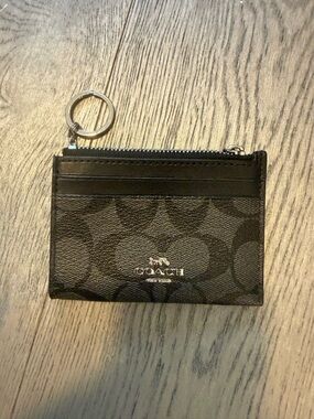 Coach Black Signature Card Case with Keyring